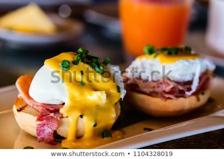 Foto stock: Eggs Benedict Breakfast Dish Closeup