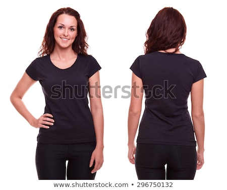 Stockfoto: Happy Woman Wearing Blank Black Shirt