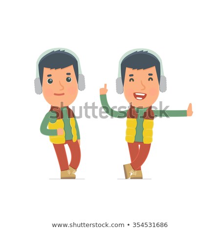 Foto stock: Smart And Funny Character Winter Citizen Leaned Against The Wall