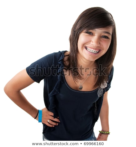 Foto stock: Close Up Portrait Of A Kid With Braces