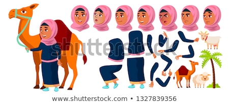 Foto stock: Arab Muslim Teen Girl Vector Teenager Positive Face Emotions Various Gestures Animation Creati