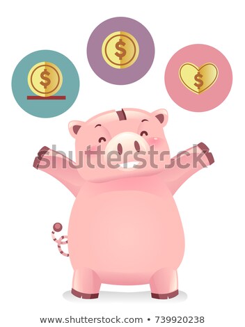 Foto d'archivio: Piggy Bank Mascot Healthy Habits Save Spend Share