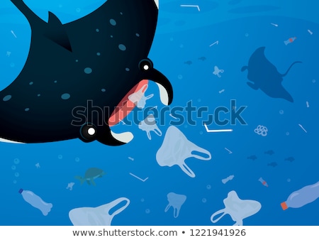 Foto d'archivio: Vector Set Of Aquatic Animal And Plastic