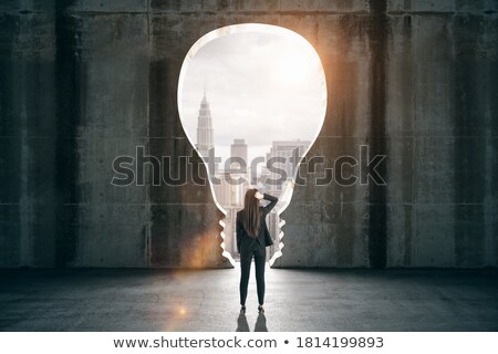 Stock photo: Businesswoman Concept Thinking With Gray Stone