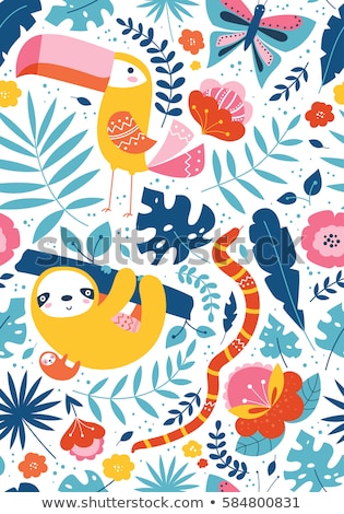Stock photo: Floral Jungle With Snakes Seamless Pattern Tropical Flowers And Leaves Botanical Hand Drawn Vibran
