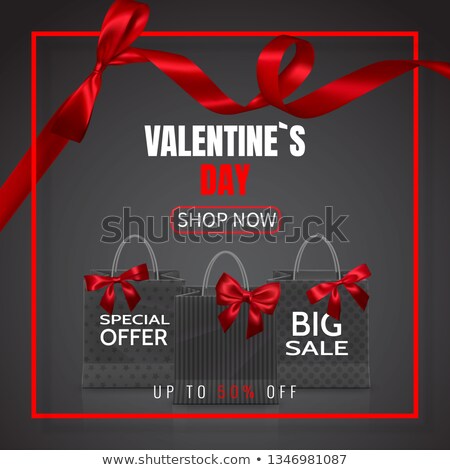 ストックフォト: Valentines Day Sale Realistic Paper Shopping Bag With Handles Isolated On Dark Background Vector I