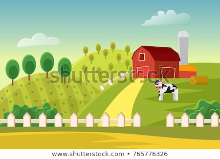 Foto d'archivio: Farmer In The Farm Scene Flat Vector Illustration