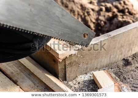 Сток-фото: Carpenter Using A Handsaw