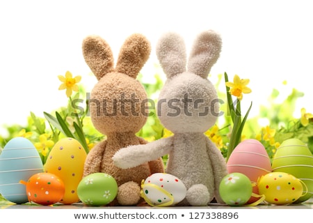 ストックフォト: Yellow Daffodils With Easter Bunny And Easter Eggs Decoration