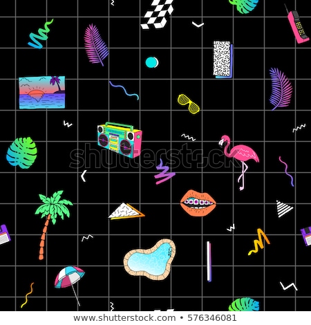 Stok fotoğraf: Retro 80s Flamingo Pattern Background