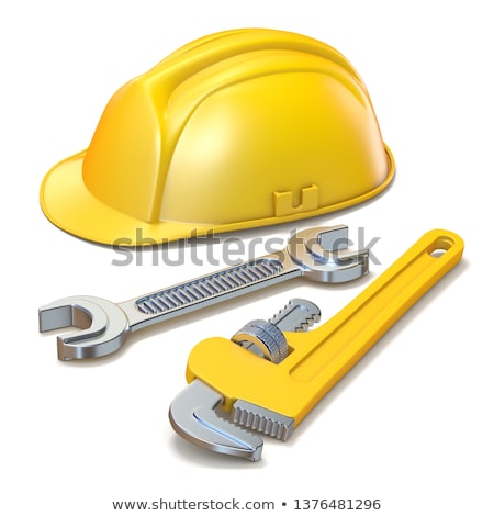 Stockfoto: Construction Helmet With A Wrench And Piper Tool 3d