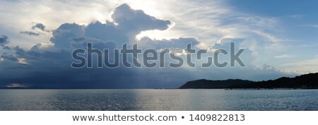 Foto stock: Storm Over The Sea Horizontal Panoramic View Copy Space For Tex