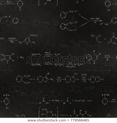 Foto stock: Basic Chemical Reaction Equations And Formulas Chalk Lettering On School Blackboard Seamless Patter