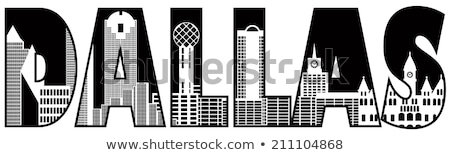 Zdjęcia stock: Dallas City Skyline Text Outline Black And White Illustration