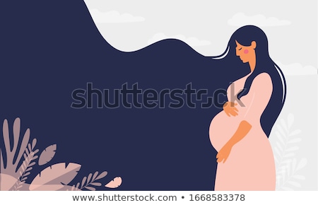 Stock fotó: Beautiful Pregnant Woman In Blue Dress Isolated On White