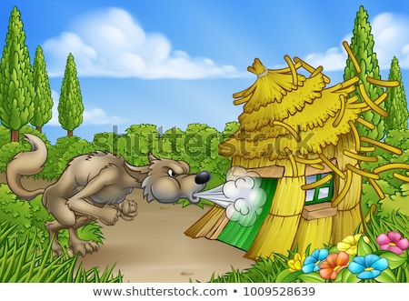 Stock photo: Three Little Pigs Big Bad Wolf Blowing Down House