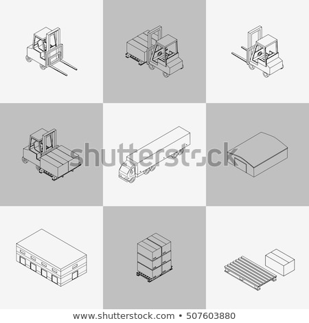 Stock fotó: Delivery Flat Outline Isometric Set