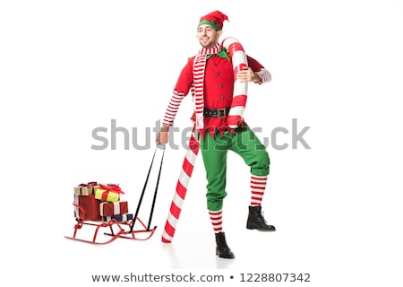 ストックフォト: Merry Christmas Elf Carry Holiday Gift Boxes