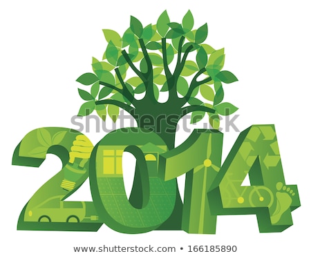 Foto stock: 2014 Go Green With Symbols And Tree Illustration