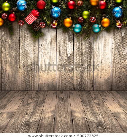 Foto d'archivio: 2017 Happy New Year Seasonal Background With Real Wood Green Pine Colorful Christmas Baubles Gift