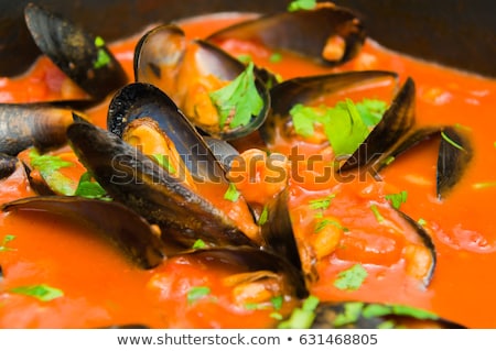 Stok fotoğraf: Delicious Mussels With Tomato Sauce And Parsley