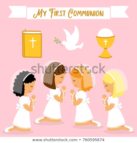 Stok fotoğraf: First Communion Invitation Card Reminder Religious Symbols