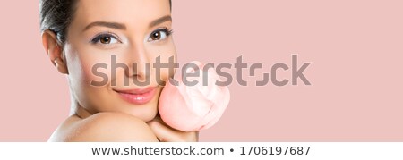 Foto d'archivio: Beautiful Young Girl With Pink Flowers Isolated On A White Background