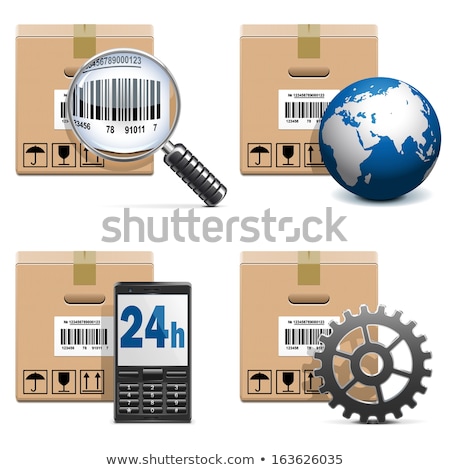 Foto stock: Express Delivery Boxes With Clock And Globe