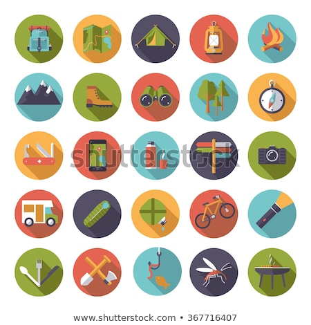 Foto d'archivio: Flat Round Vector Icon For Hike Backpack