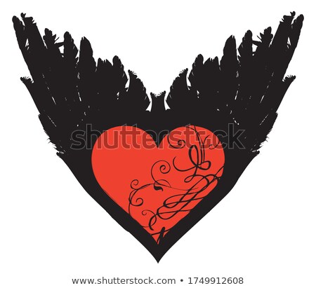 Stock photo: Red Heart With Feathers And Flying Birds Vector