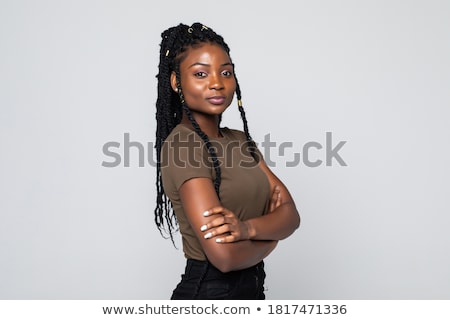 Stock foto: Cute Woman Standing In Fashion Dress With Arms Folded