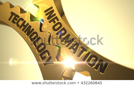 Stock foto: Golden Metallic Cogwheels With Global Connectivity Concept 3d