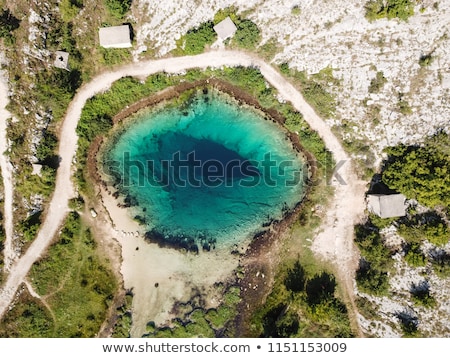 Zdjęcia stock: Cetina River Source Water Hole And Orthodox Church Aerial View