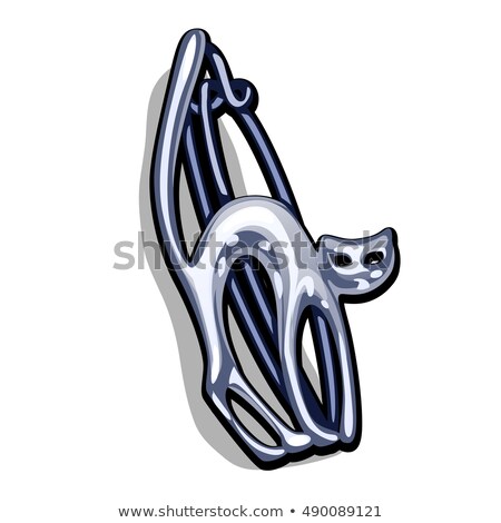 Chrome Plated Metal Brooch In The Shape Of A Cat Isolated On White Background Vector Cartoon Close  Foto stock © lady-luck