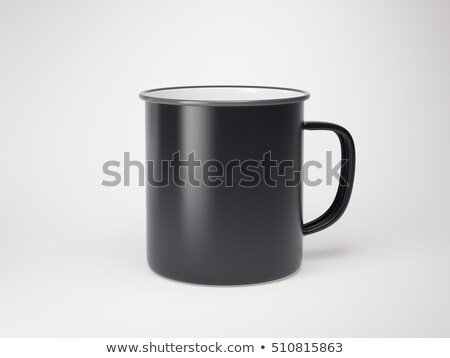 Stockfoto: Black Blank Enamel Mug On Bright Floor 3d Rendering