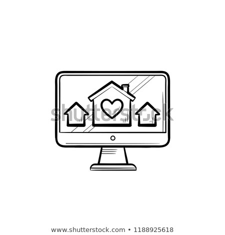 Stock fotó: Computer Monitor With Houses And House With Heart Hand Drawn Outline Doodle Icon