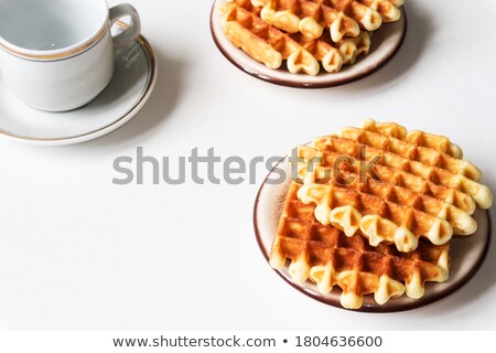 Foto stock: Waffles On Plate And Cup Of Coffee