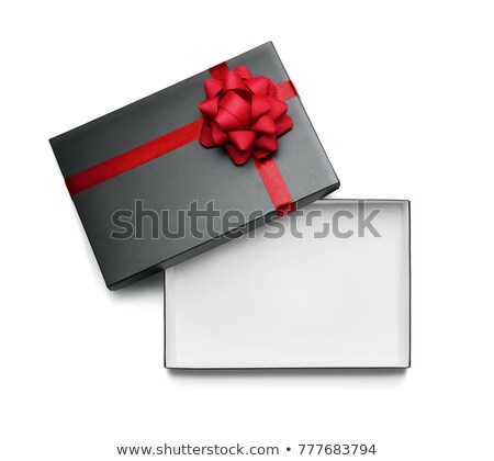 Stockfoto: White Open Gift Box With Bow And Ribbon Top View Element For Decoration Gifts Greetings Holidays