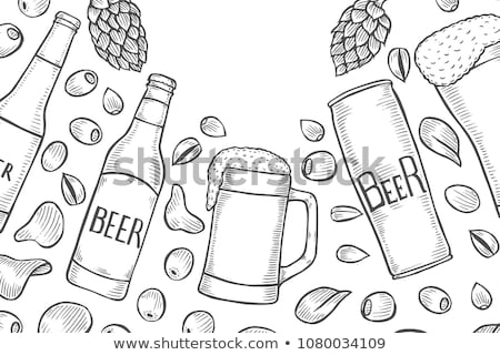 Foto stock: Hand Drawn Glass Color Foam Bubble Beer Set Vector