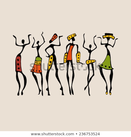 Stok fotoğraf: Figures Of African Dancers Hand Drawn Illustration