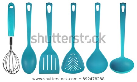 Сток-фото: Blue Kitchen Spatula Isolated On White