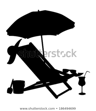 Stok fotoğraf: Beach Armchair And Umbrella Black Contour Silhouette Vector Illu