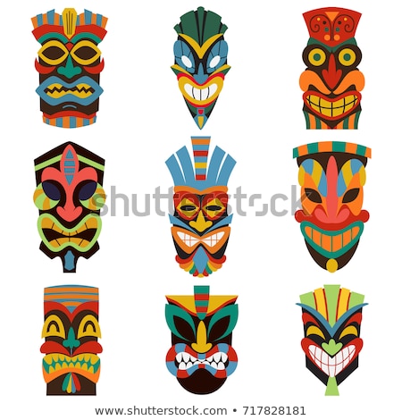 Сток-фото: Tiki Idol Collection Totem Vintage Set Vector