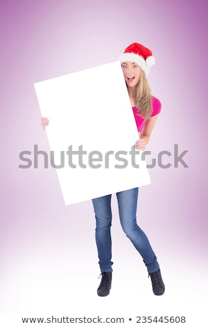 Stock fotó: Blonde Woman Holding A Large White Poster