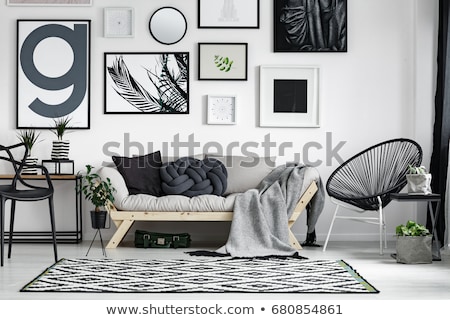 ストックフォト: Modern Interior Design With Cozy Black Sofa