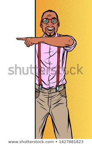 African Hipster Man Point To Copy Space Poster Stock fotó © studiostoks