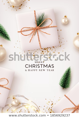 Сток-фото: Christmas Card With White Ball On Green Background And Pine Bran
