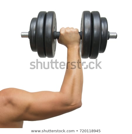 Stock photo: Guy With Silver Dumbbells