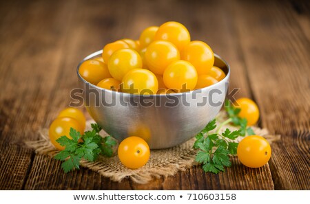 Stock photo: Fresh Tasty Yellow Cherry Tomatoes Macro Closeup On Market