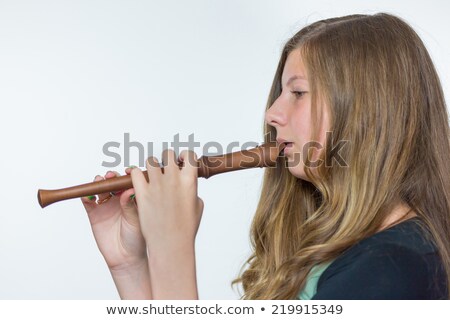 Foto stock: Blonde Dutch Teenage Girl Playing Flute